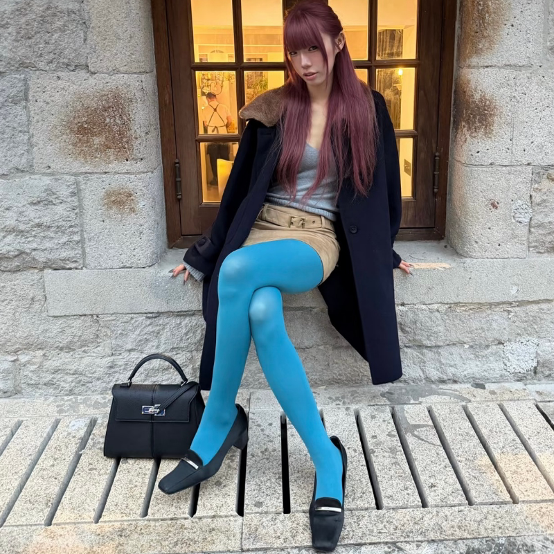 秋冬蓝色丝袜女弹力修身天鹅绒连裤袜子薄款辣妹美腿打底裤袜显瘦