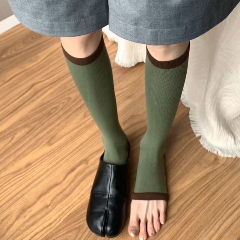 ins撞色踩脚袜套女夏季透气竖条纹露趾护腿套百搭分趾鞋小腿套