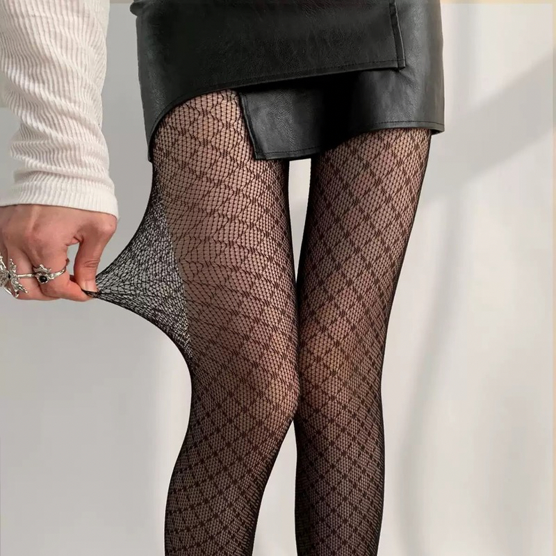 白丝菱格丝袜女薄款防勾丝jk日系黑丝性感春秋镂空网眼渔网连裤袜