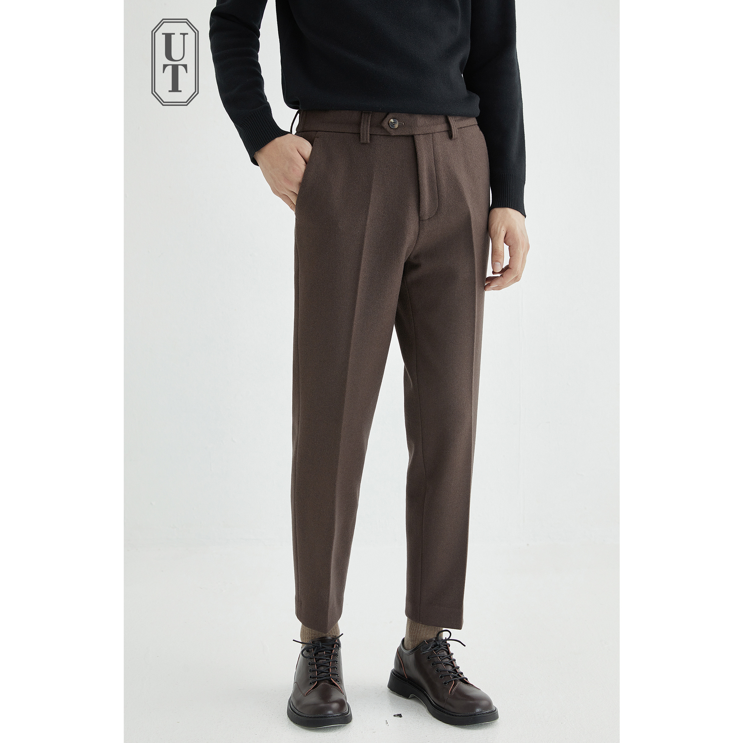 羊毛休闲裤男士宽松直筒韩版潮流保暖加厚毛呢九分西裤长裤子男装