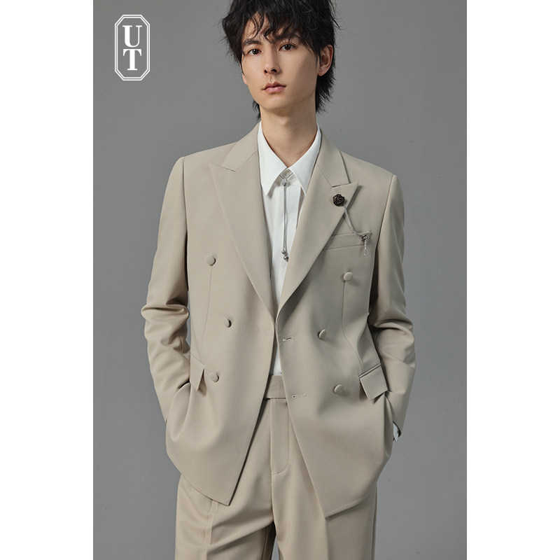 宽松戗驳领休闲西服外套男痞帅气高级感小西装双开叉麻纱纹理单西,男装,西服,淘宝优惠券,粉丝福利购,淘宝优惠卷