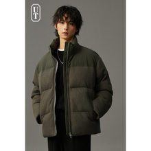 重磅立领灯芯绒羽绒服男士短款冬季加厚保暖上衣休闲面包外套男