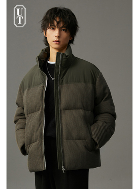 重磅立领灯芯绒羽绒服男士短款冬季加厚保暖上衣休闲面包外套男