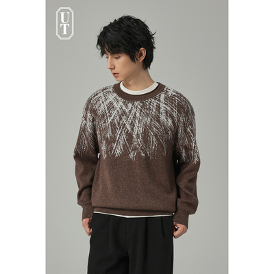 渐变经典圆领拼色针织衫男士内搭外穿休闲毛衣男士加厚冬季款百搭