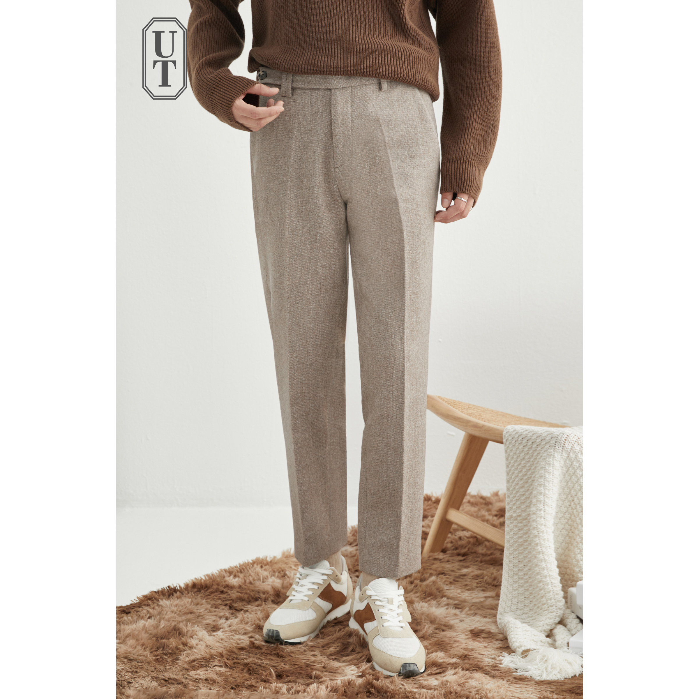 双面羊毛宽松直筒呢绒休闲西裤