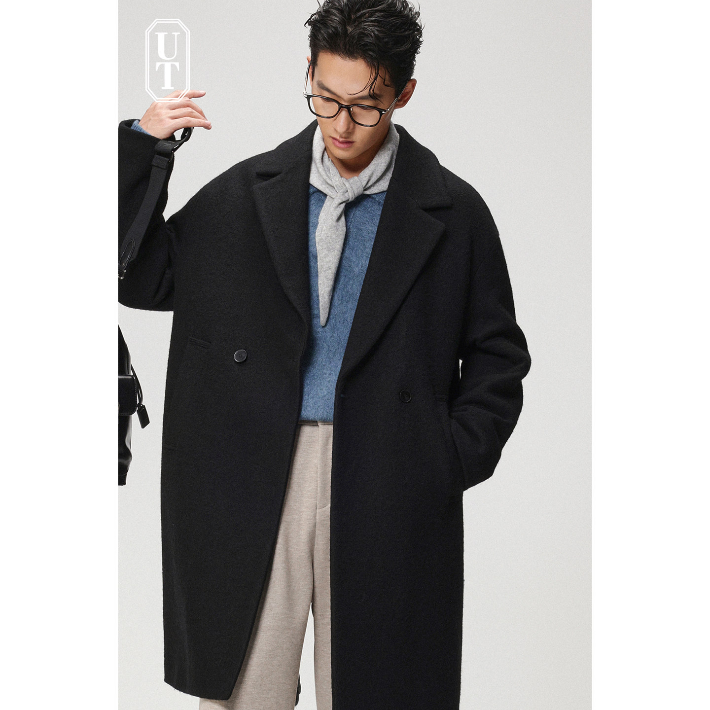 羊毛呢子大衣男中长款新款双排扣宽松外套冬季保暖重磅加棉加厚