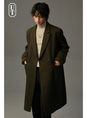 大斜纹羊毛呢子大衣男中长款休闲宽松非羊绒男士冬季新款保暖外套