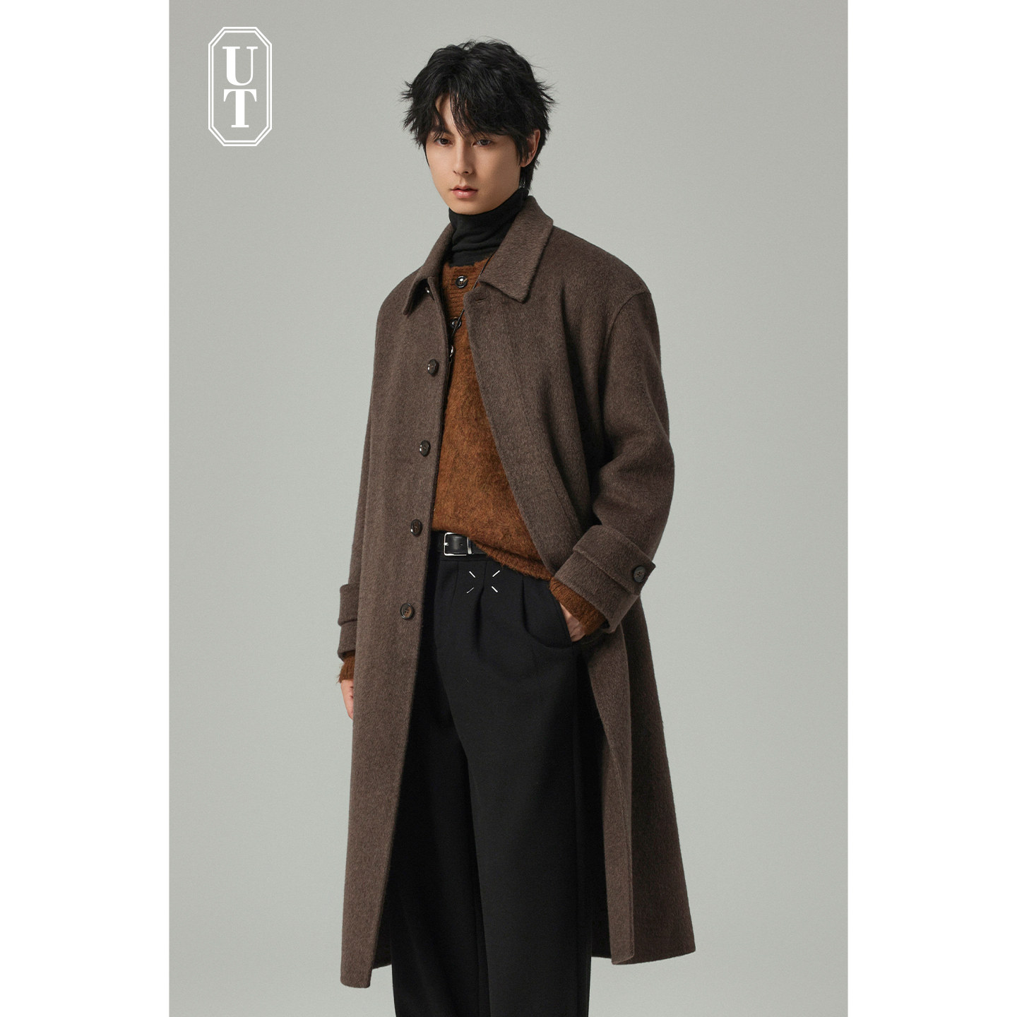 高端定织双面羊毛呢大衣男士中长款过膝翻领暗扣设计冬季落肩外套,男装,毛呢大衣,淘宝优惠券,粉丝福利购,淘宝优惠卷