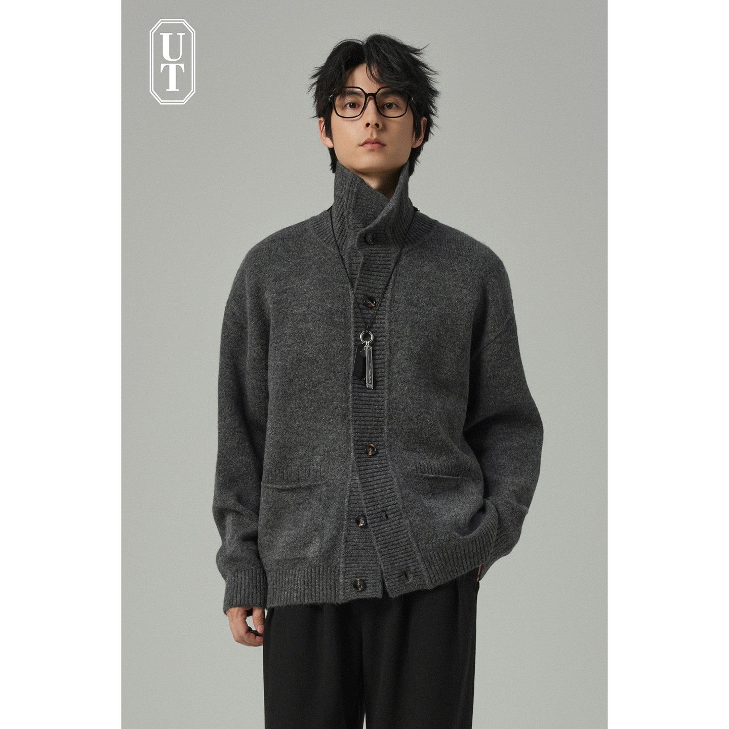 时尚重磅仿牛绒高领针织开衫男轻奢老钱风休闲加厚毛衣含羊毛保暖