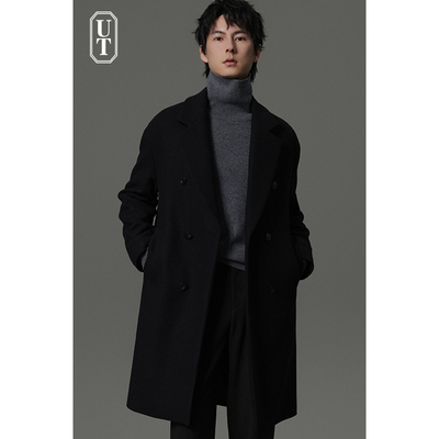 高级感宽松加厚羊毛呢子大衣男中长款双排扣内里加仿丝棉冬季外套