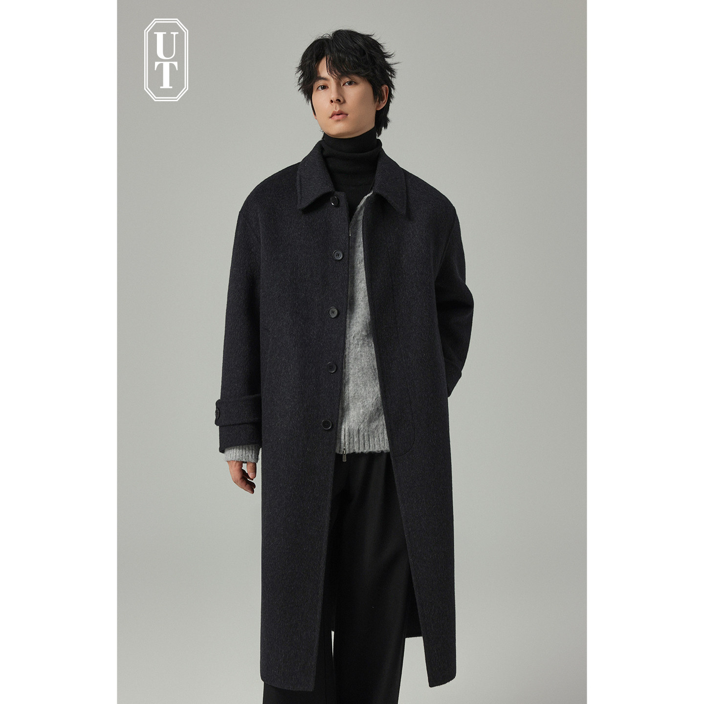 高端定织双面羊毛呢大衣男士中长款过膝翻领暗扣设计冬季落肩外套,男装,毛呢大衣,淘宝优惠券,粉丝福利购,淘宝优惠卷