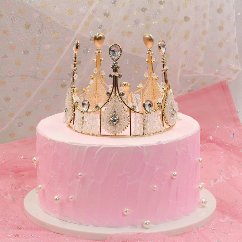 皇冠蛋糕装饰摆件皇冠全圆公主同款整环奢华手工水晶串珠王冠装饰
