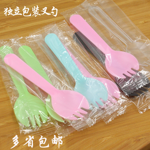 叉勺塑料一次性勺 叉子 一次性叉勺蛋糕勺散装包装勺刀叉勺100只
