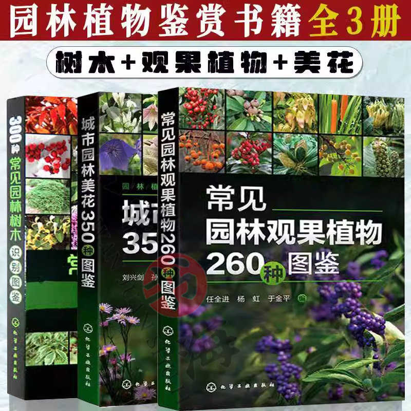 园林植物鉴赏书籍全3册 300种常见园林树木识别图鉴+常见园林观果植物260种图鉴+城市园林美花350种图鉴园林景观植物绿植大全