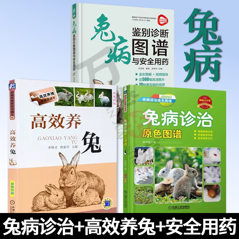 3册 兔病诊治+高效养兔+兔病鉴别诊断图谱与安全用药 兔养殖技术大全书籍 高产量獭兔毛獭兔饲养技术入门指导教程 科学饲养兔子书
