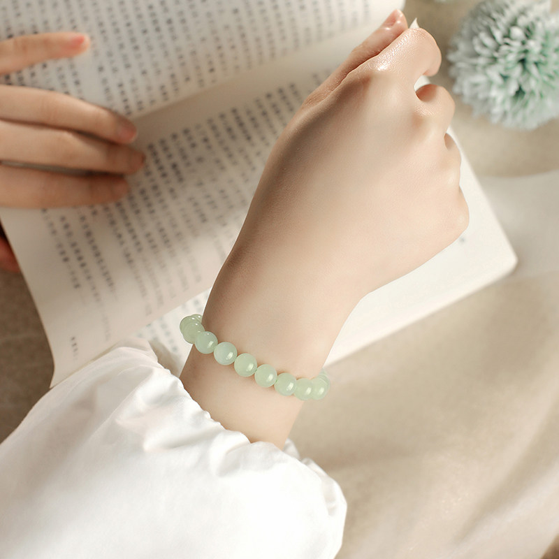 天然和田玉diy手串散珠满川晴水湖水绿8mm圆珠青白玉渐变正品保真