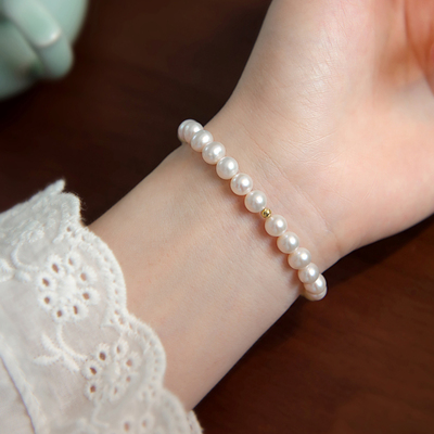 极强光天然无核淡水珍珠手链