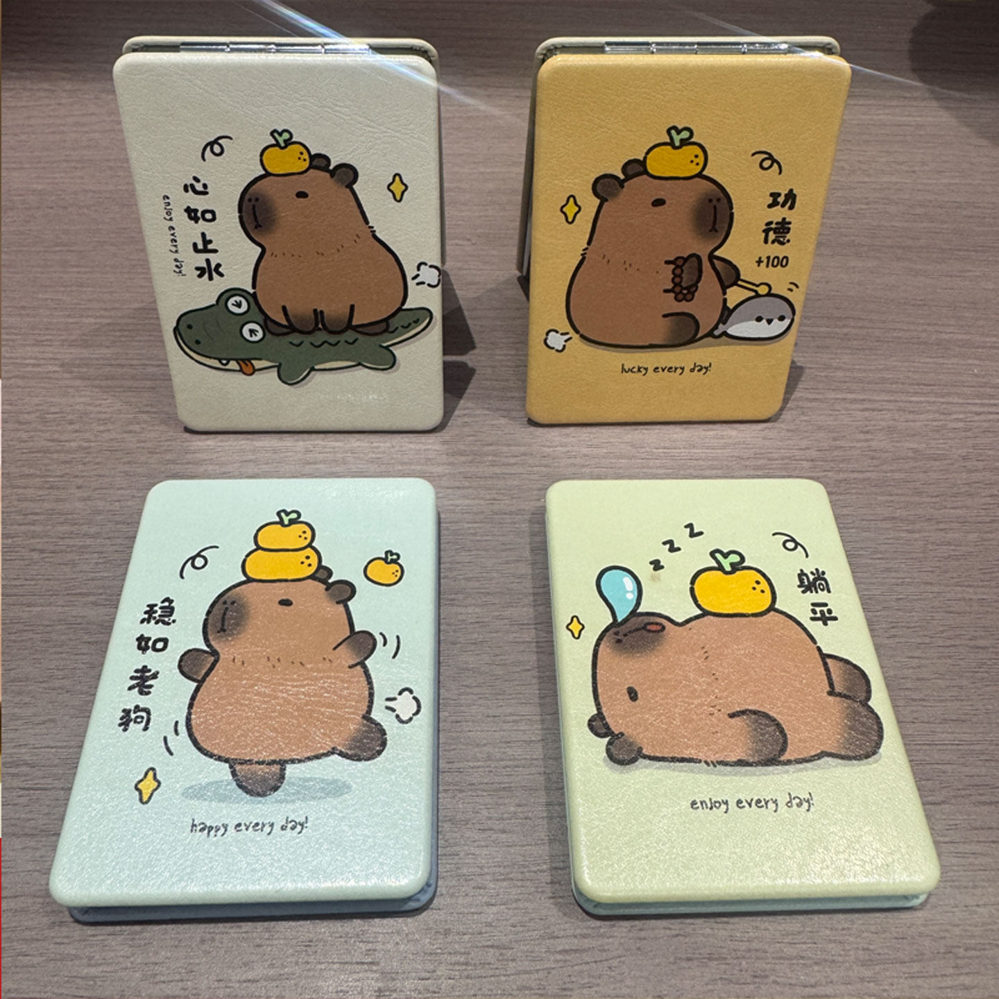 可爱小动物系列化妆镜便携式双面镜可折叠方形小镜子翻盖随身镜子