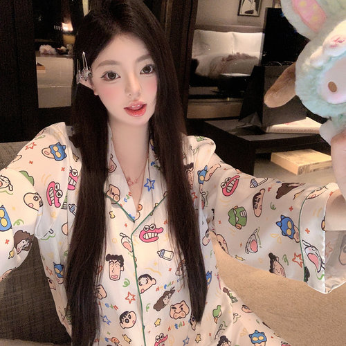 捞捞酱「蜡笔小点新」纯欲风冰丝睡衣女2025新款夏季性感家居服