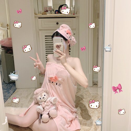 少女吸水速干浴裙浴帽卡通