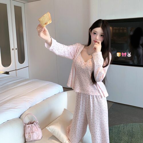 捞捞酱「白女碎花」睡衣女纯欲风2025新款秋季家居服秋冬款三件套