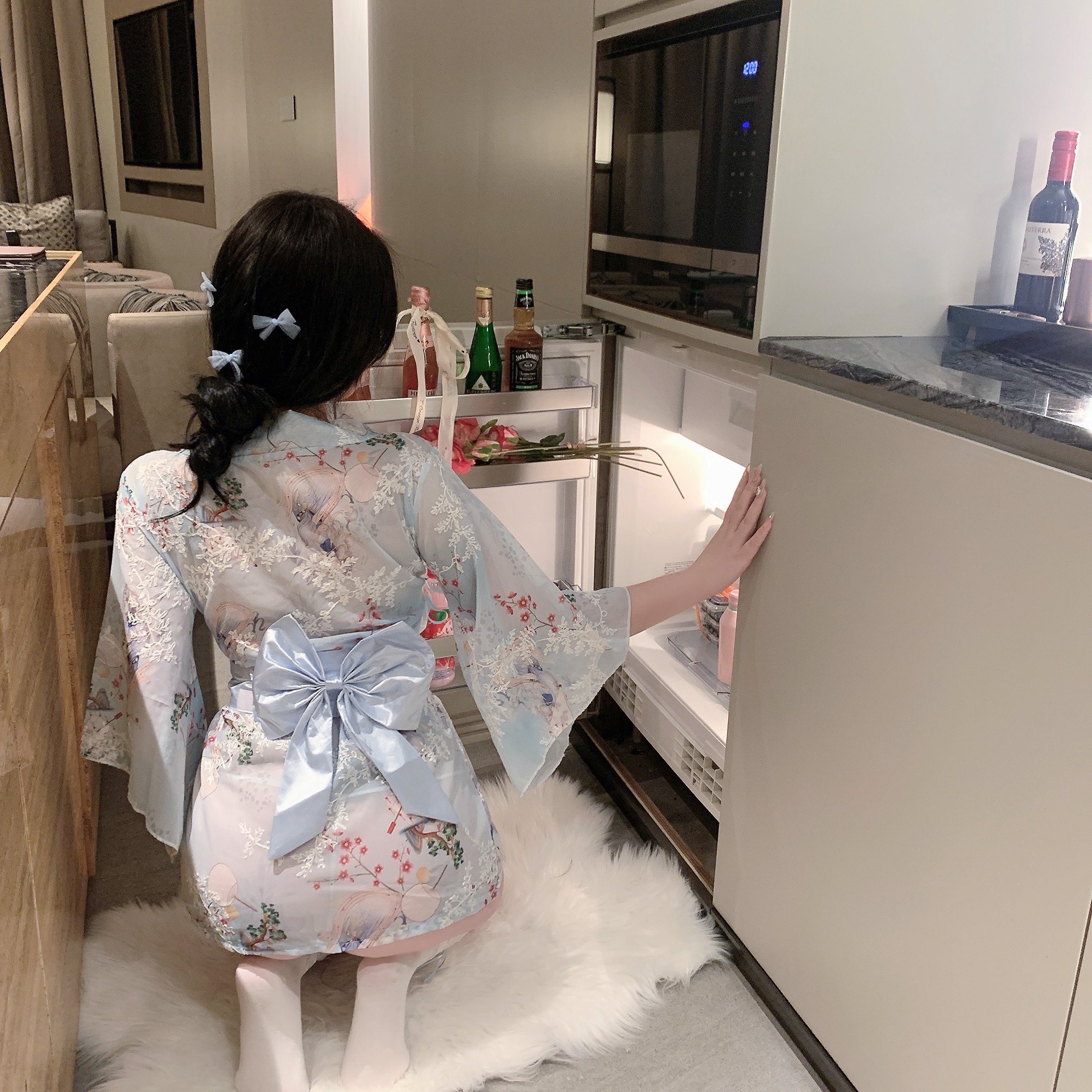 LaoLao酱「清冷美人」日式性感雪纺睡裙蝴蝶结睡袍纯欲私房和服,女士内衣/男士内衣/家居服,睡袍/浴袍,淘宝优惠券,粉丝福利购,淘宝优惠卷