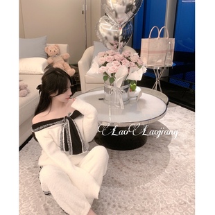 LaoLao酱「冬日lady」名媛白富美半边绒保暖家居服套装 睡衣 时尚