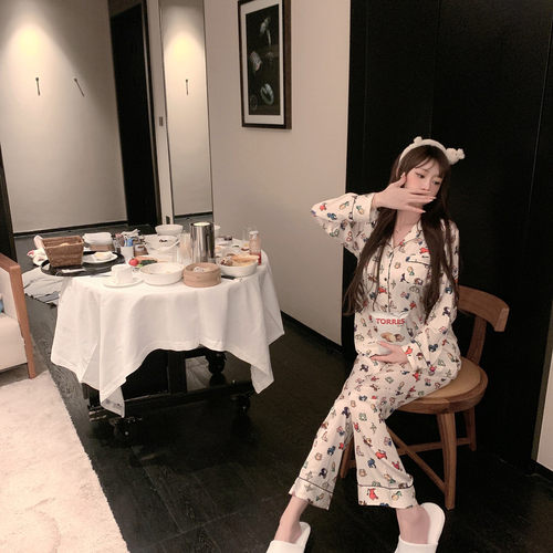 家居服长袖卡通印花睡衣女