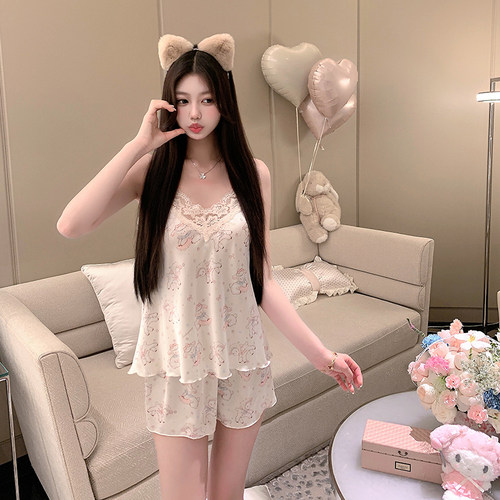 甜美原创冰丝吊带睡衣蕾丝性感