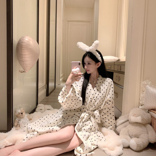 捞捞酱「韩女的冬日」羊羔绒加厚睡衣女秋冬款奶油纯欲风冬季睡袍