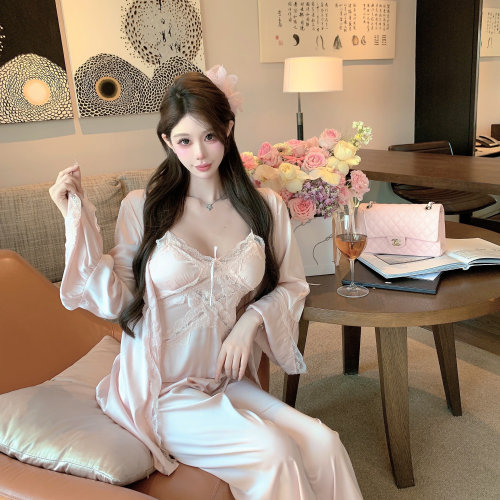 捞捞酱「粉雾玫瑰」性感冰丝睡衣女2025夏季纯欲风蕾丝吊带家居服