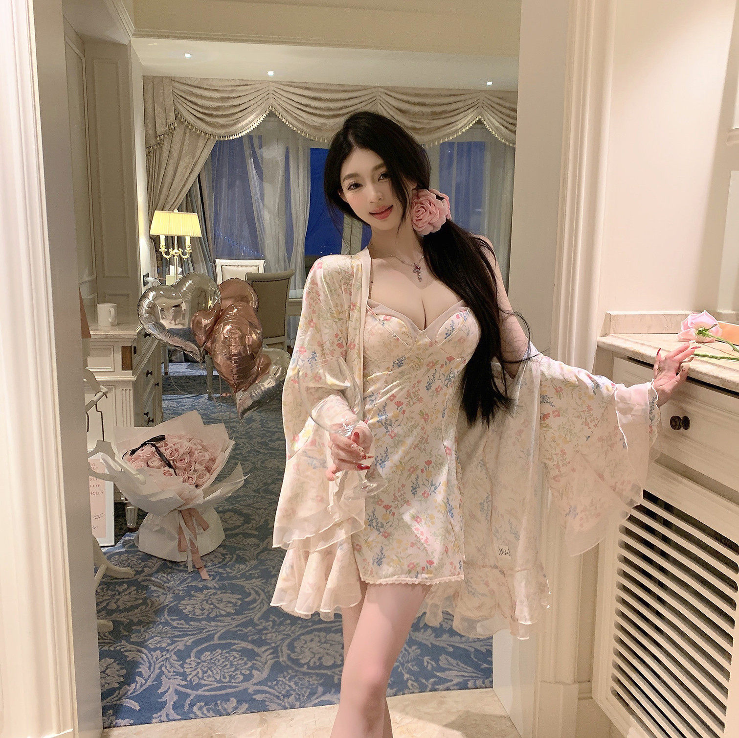 LaoLao酱「仲夏甜茶」日系碎花性感纯欲睡裙睡袍设计感法式温柔夏,女士内衣/男士内衣/家居服,睡裙,淘宝优惠券,粉丝福利购,淘宝优惠卷