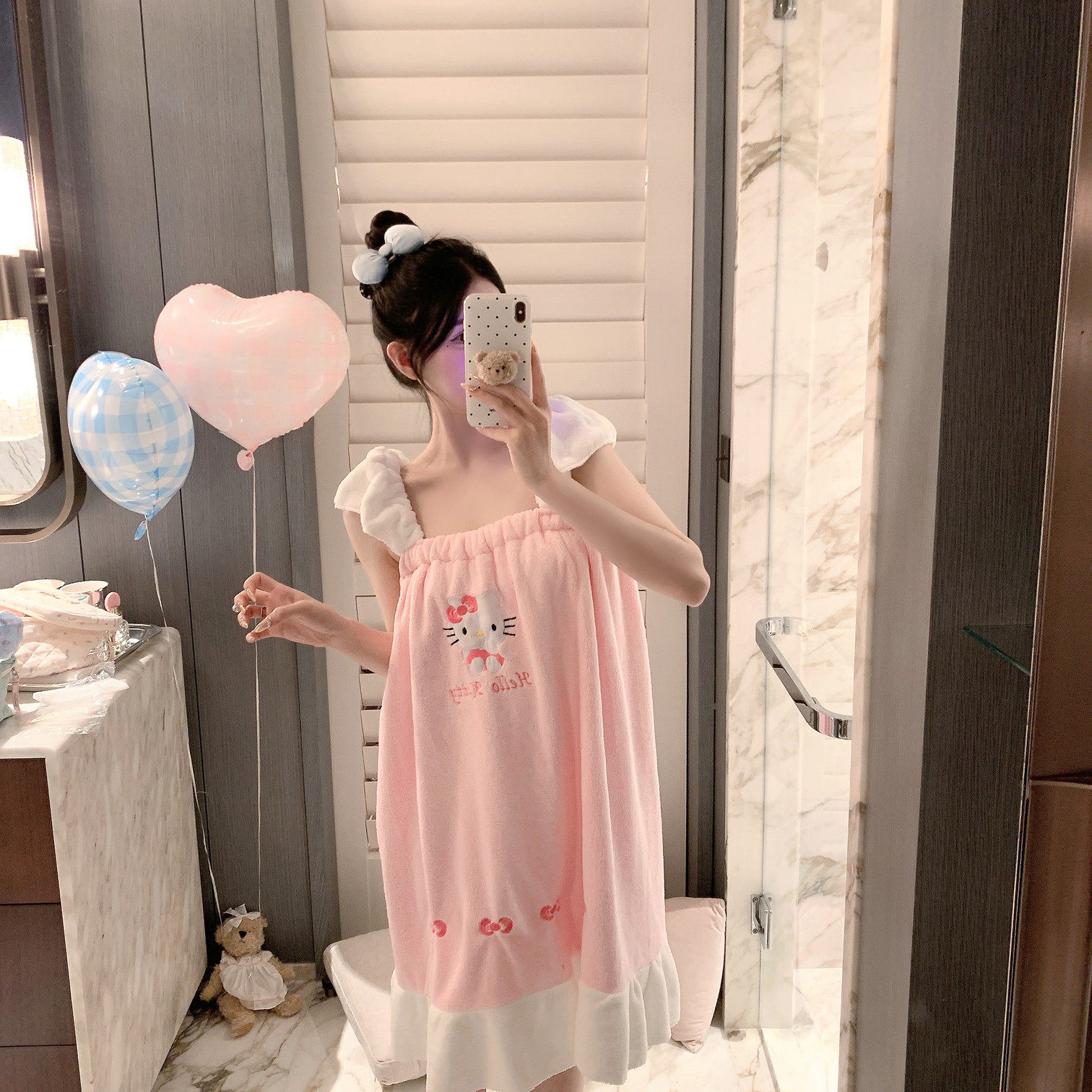 捞捞酱「奶昔泡泡浴」少女可爱卡通吊带浴裙吸水纯欲浴巾吸水速干