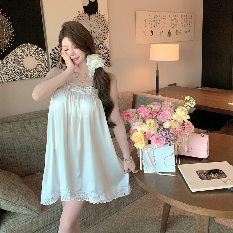 捞捞酱「清纯小白花」性感冰丝吊带睡裙夏季2025纯欲睡衣女带胸垫,女士内衣/男士内衣/家居服,睡裙,淘宝优惠券,粉丝福利购,淘宝优惠卷