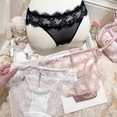 捞捞酱「水钻sexy」性感蕾丝三角内裤 蕾丝蝴蝶结纯欲低腰火辣透气
