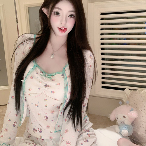 捞捞酱「薄荷糖kt」睡衣女性感春秋款纯欲风2025新款家居服三件套