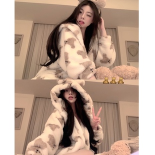 LaoLao酱「再冷也不怕」珊瑚绒睡衣女秋冬款 加厚睡袍 卡通连帽冬季