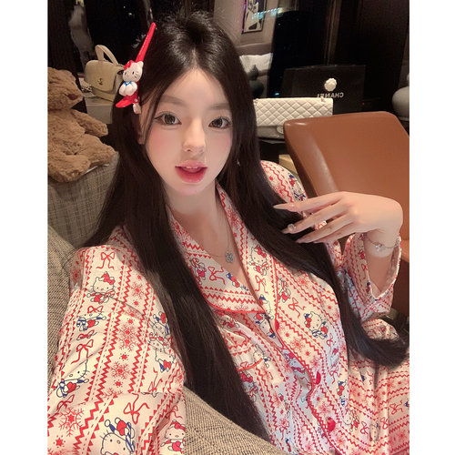 「新年版小K酱」冰丝睡衣女红色本命年春秋款缎面高级感家居服
