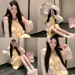 嗲嗲米菲兔  珊瑚绒睡衣女秋冬款2025新款冬季加绒加厚家居服睡袍