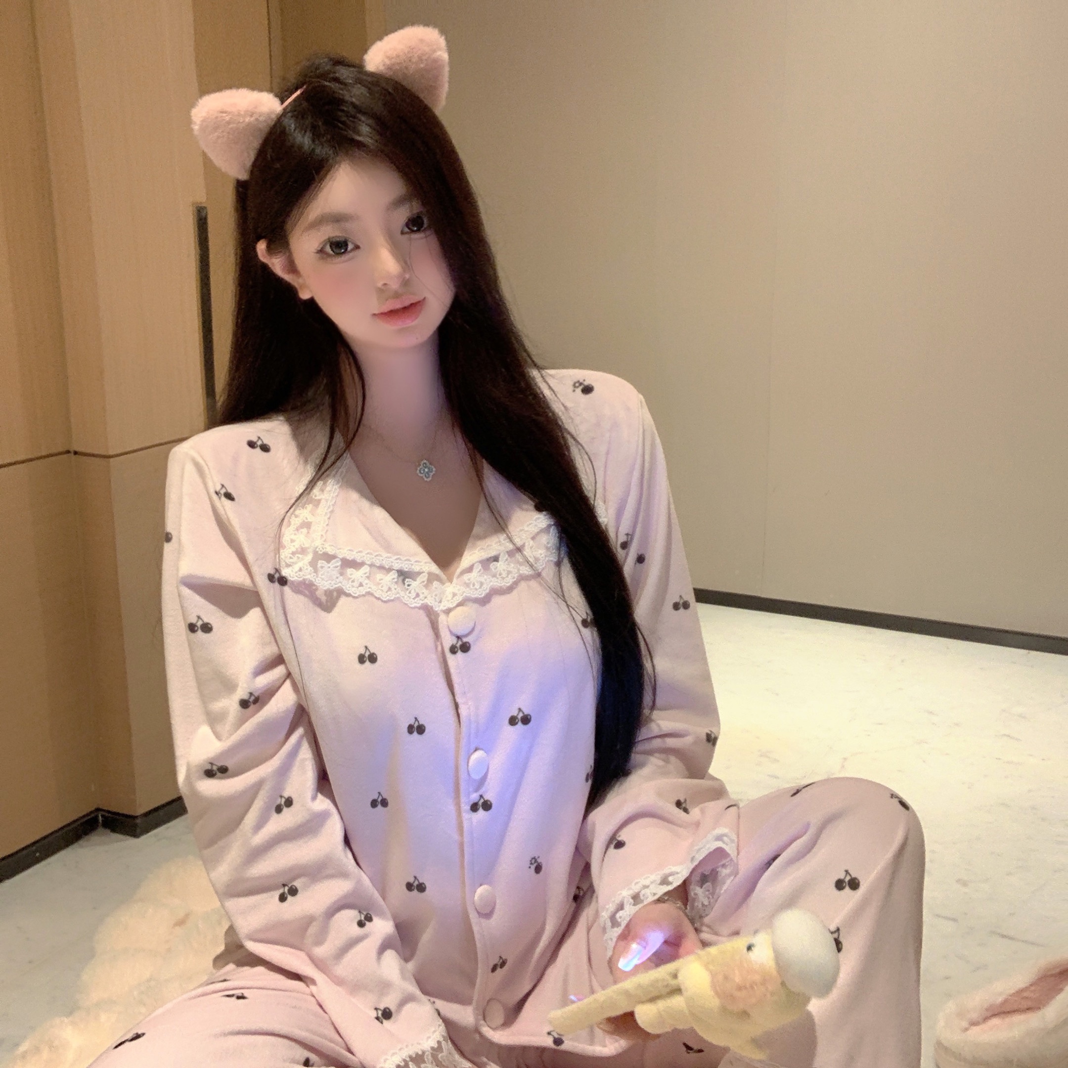 蕾丝睡衣加厚少女婴儿绒加厚