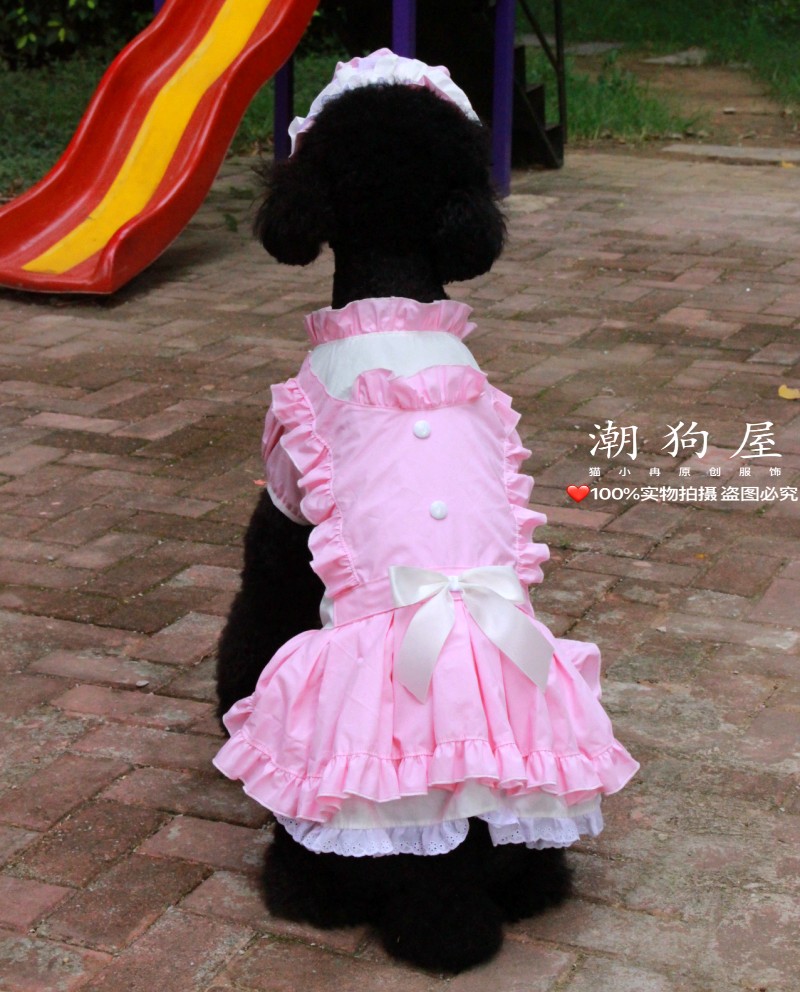 宠物粉色女仆套装大狗女仆裙子巨贵贵宾女仆装比熊夏装小型狗衣服