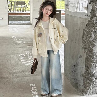 女童春装外套2026新款女大童春秋季休闲连帽上衣儿童波动开衫上衣