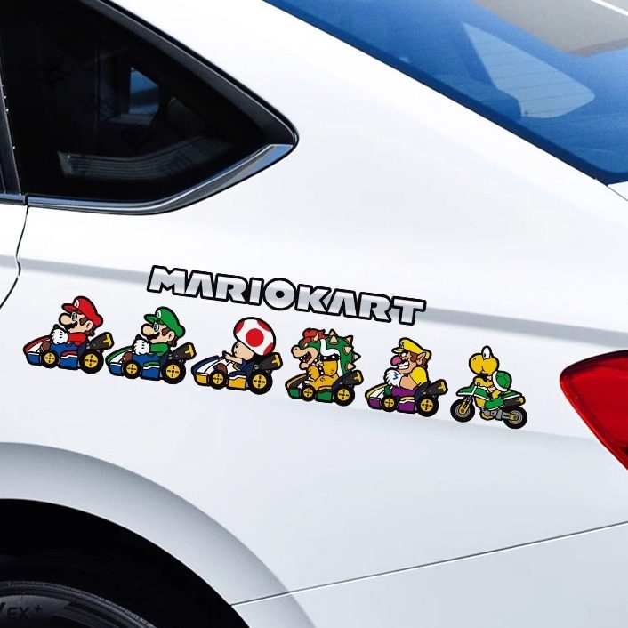 超级玛丽车贴可爱马里奥游戏装饰贴玛丽电动摩托划痕遮挡汽车贴纸