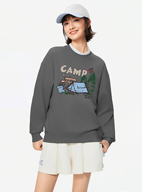 SA2404032新款女装灰色宽松圆领卫衣女长袖休闲印花运动上衣外套