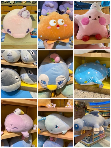 特价长隆海洋馆纪念品鲸鲨企鹅鲨鱼超软毛绒公仔儿童床上抱枕靠垫