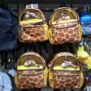 广州长隆纪念品动物园手信长颈鹿纹透明公仔背包双肩小包包儿童包