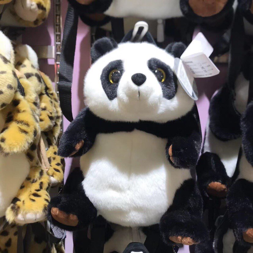 广州长隆纪念品动物园熊猫花豹白虎书包双肩包毛绒背包礼物手信
