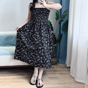 法式碎花吊带连衣裙女2025新款夏季大码胖mm轻奢高级感小个子长裙