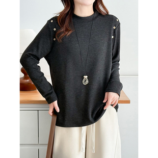 翠袖大码女装半高领加绒打底衫女秋冬款显瘦洋气内搭长袖T恤上衣