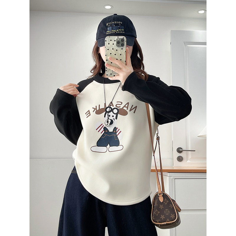 翠袖大码女装韩系穿搭胖mm加绒加厚撞色插肩袖卫衣秋冬新款打底衫,女装/女士精品,大码内搭,淘宝优惠券,粉丝福利购,淘宝优惠卷